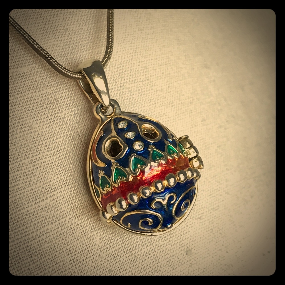 Faberge Egg Crystal Locket Necklace